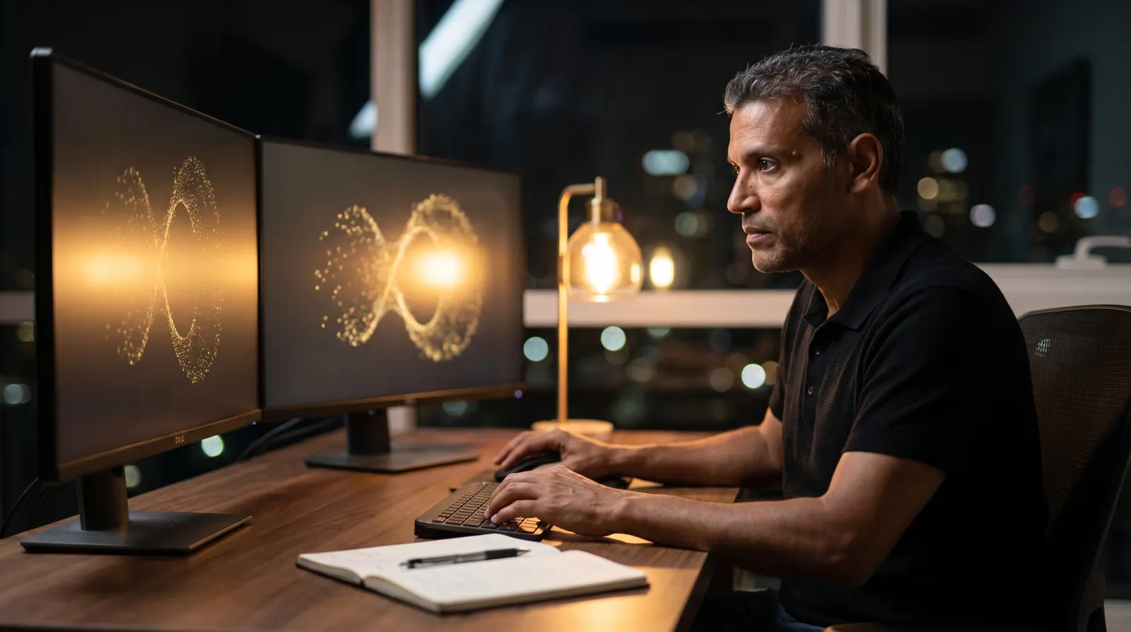 A person reviewing work at a desk