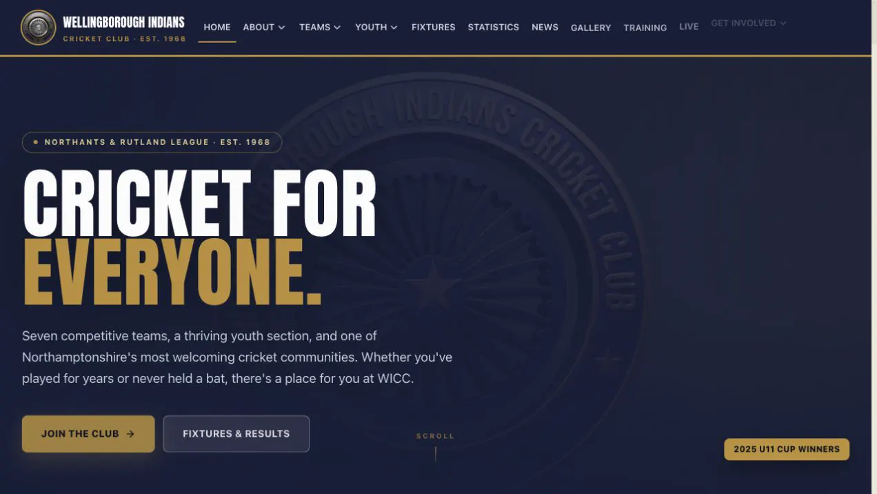 Wellingborough Indians Cricket Club website by 3rd Eye AI